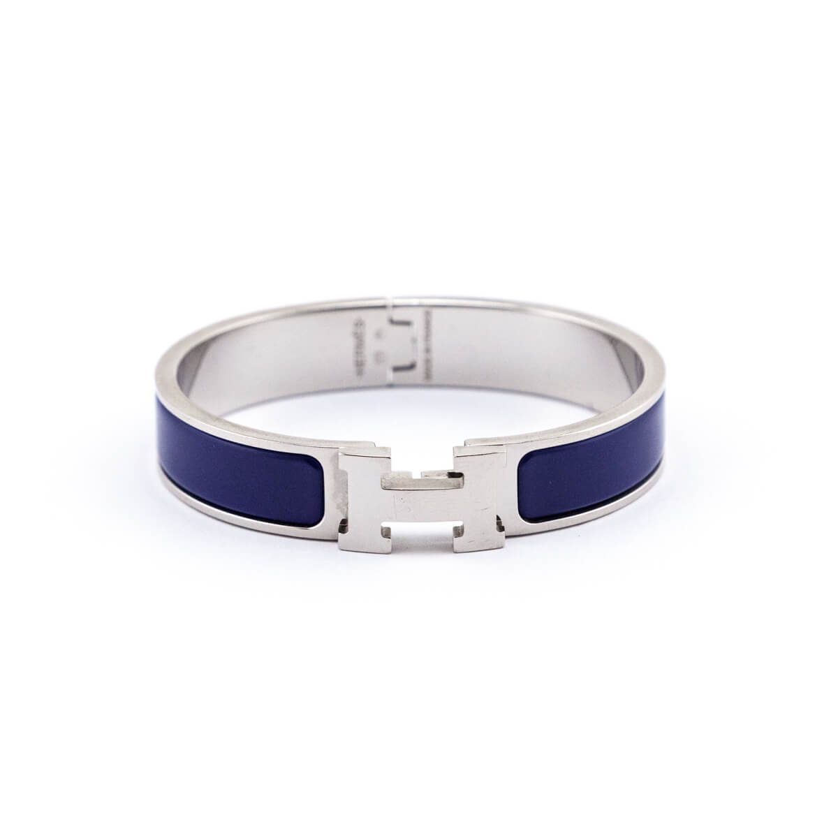 Hermes Navy Enamel Palladium Clic H Bracelet Size PM - Love that Bag etc - Preowned Authentic Designer Handbags Preloved Fashions