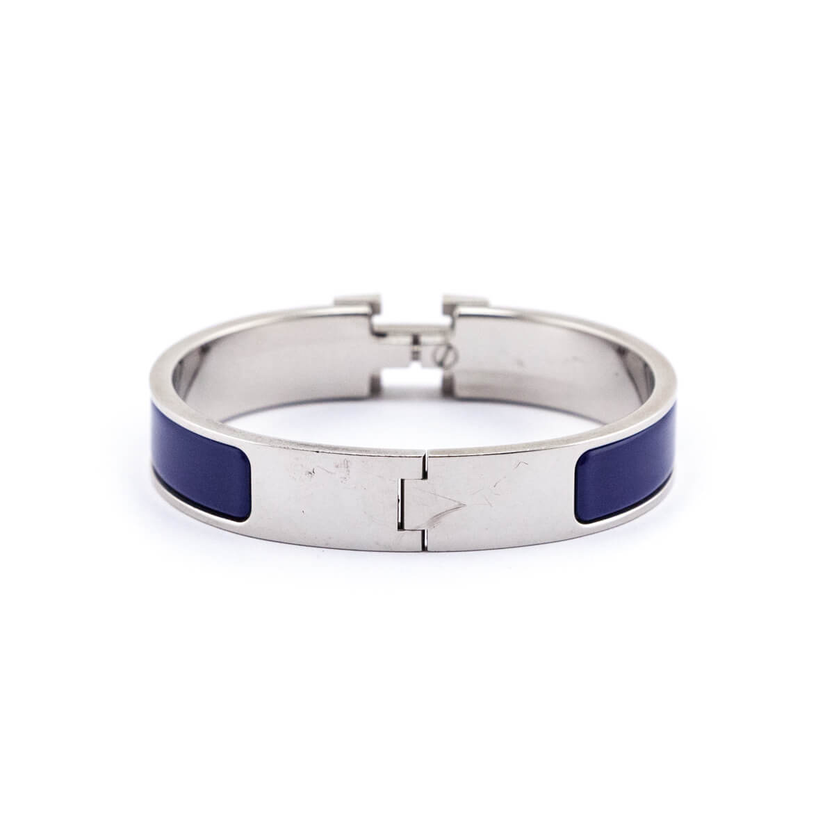 Hermes Navy Enamel Palladium Clic H Bracelet Size PM - Love that Bag etc - Preowned Authentic Designer Handbags Preloved Fashions