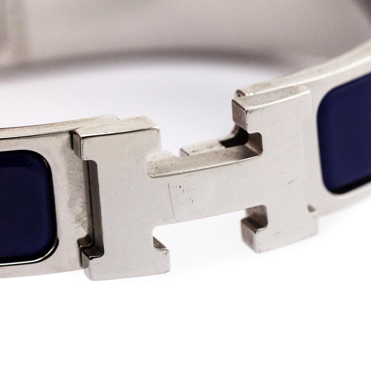 Hermes Navy Enamel Palladium Clic H Bracelet Size PM - Love that Bag etc - Preowned Authentic Designer Handbags Preloved Fashions