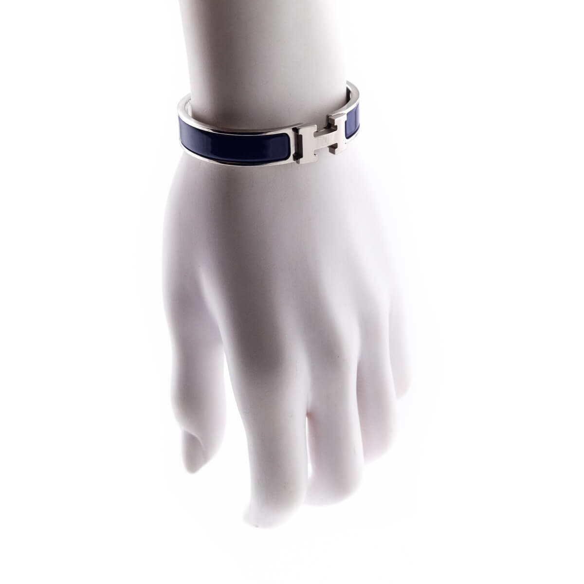 Hermes Navy Enamel Palladium Clic H Bracelet Size PM - Love that Bag etc - Preowned Authentic Designer Handbags Preloved Fashions