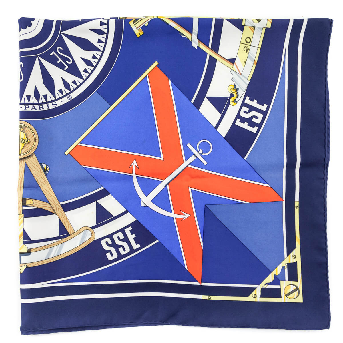 Hermes Navy Sextants Silk Scarf 90 - Love that Bag etc - Preowned Authentic Designer Handbags Preloved Fashions