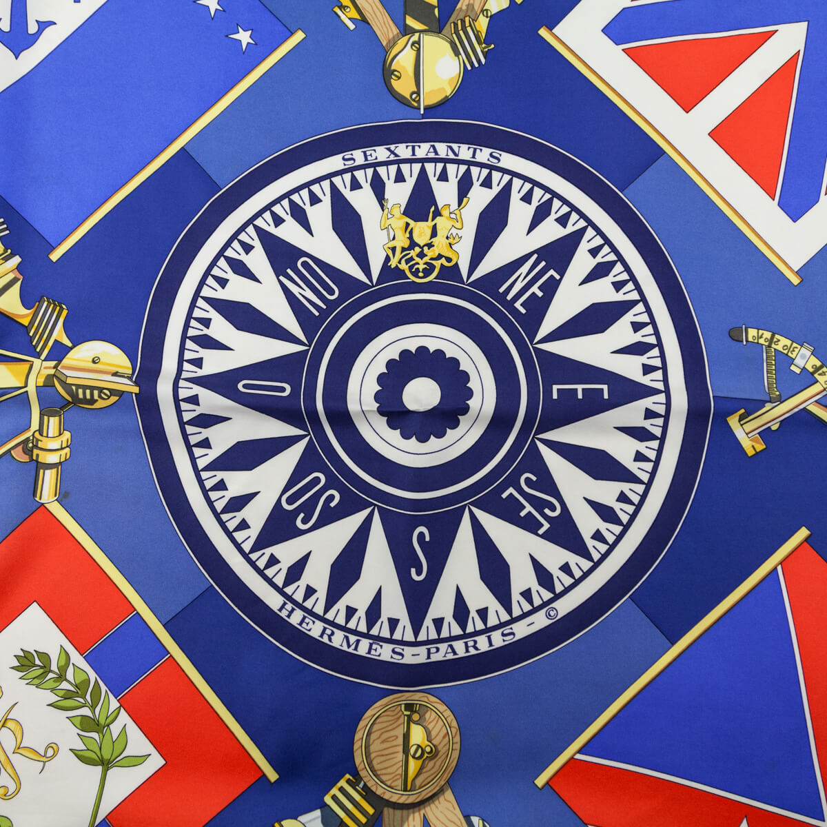 Hermes Navy Sextants Silk Scarf 90 - Love that Bag etc - Preowned Authentic Designer Handbags Preloved Fashions