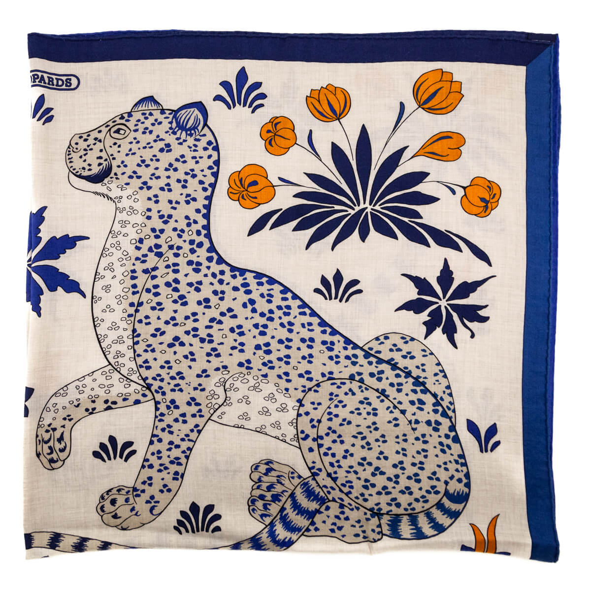 Hermes Navy Natural Les Leopard Cashmere Shawl 140 - Love that Bag etc - Preowned Authentic Designer Handbags Preloved Fashions