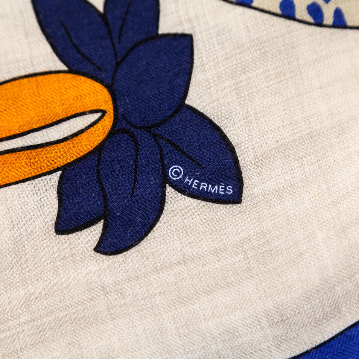 Hermes Navy Natural Les Leopard Cashmere Shawl 140 - Love that Bag etc - Preowned Authentic Designer Handbags Preloved Fashions