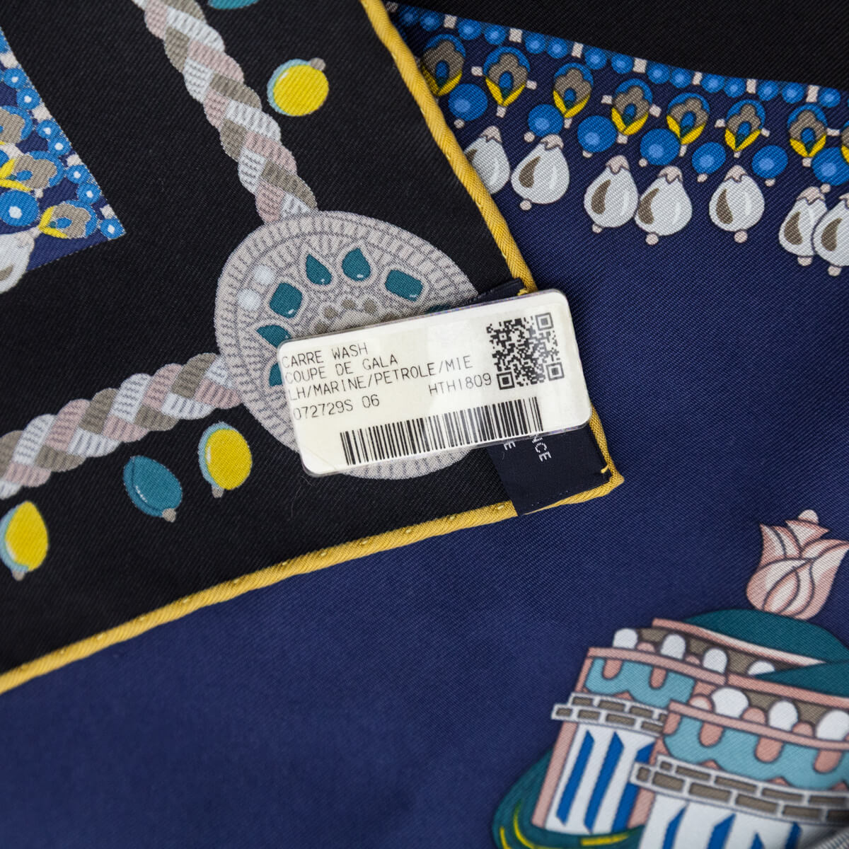 Hermes Navy Yellow Silk Wash Coupe de Gala Scarf - Love that Bag etc - Preowned Authentic Designer Handbags Preloved Fashions