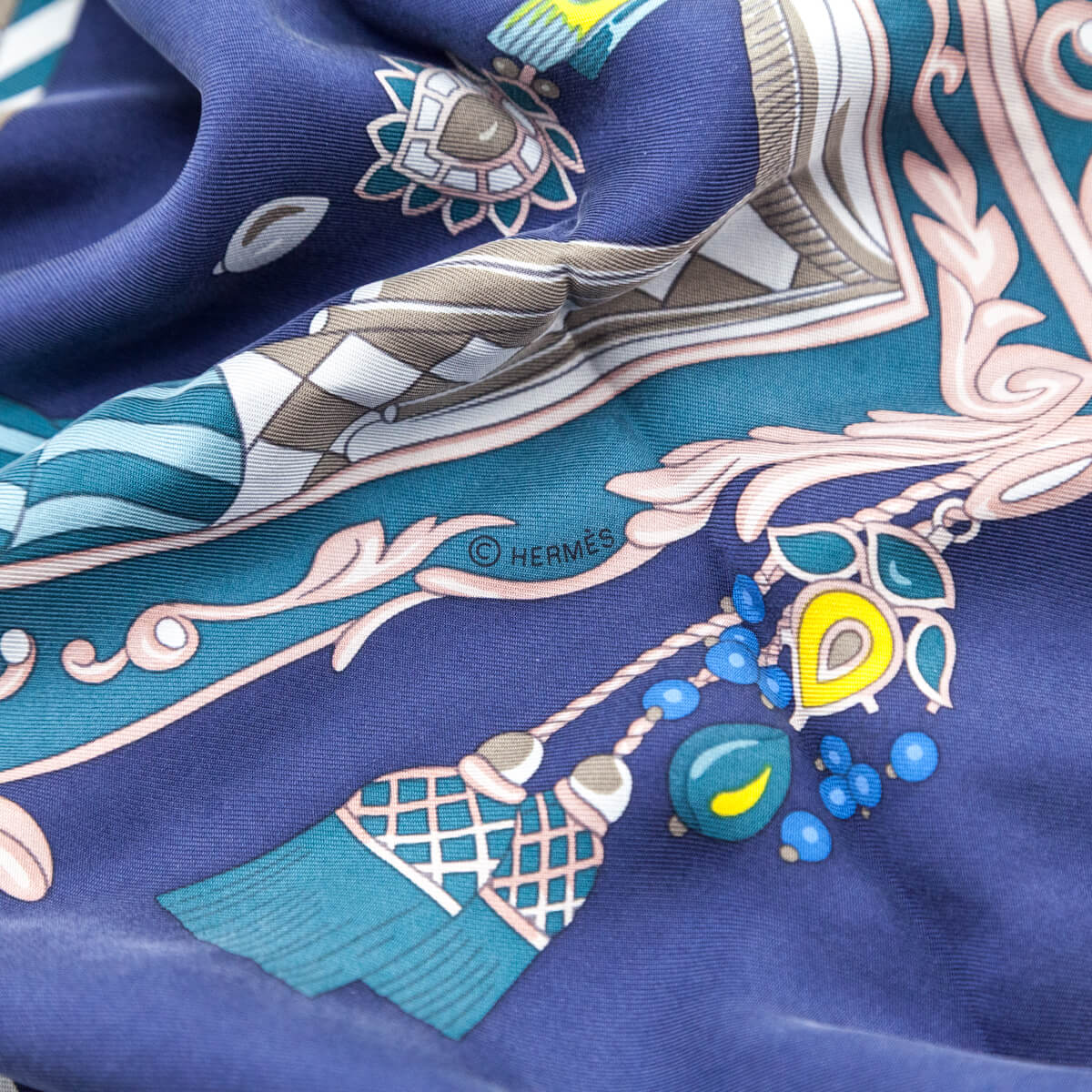 Hermes Navy Yellow Silk Wash Coupe de Gala Scarf - Love that Bag etc - Preowned Authentic Designer Handbags Preloved Fashions