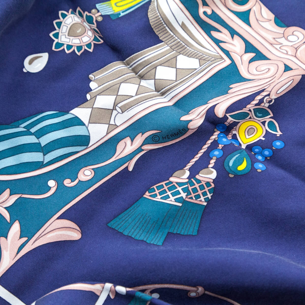 Hermes Navy Yellow Silk Wash Coupe de Gala Scarf - Love that Bag etc - Preowned Authentic Designer Handbags Preloved Fashions