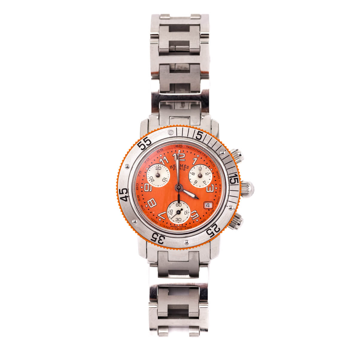 Hermes Orange Stainless Steel 33mm Clipper Chronograph CL2.316 Quartz Watch - Love that Bag etc - Preowned Authentic Designer Handbags Preloved Fashions
