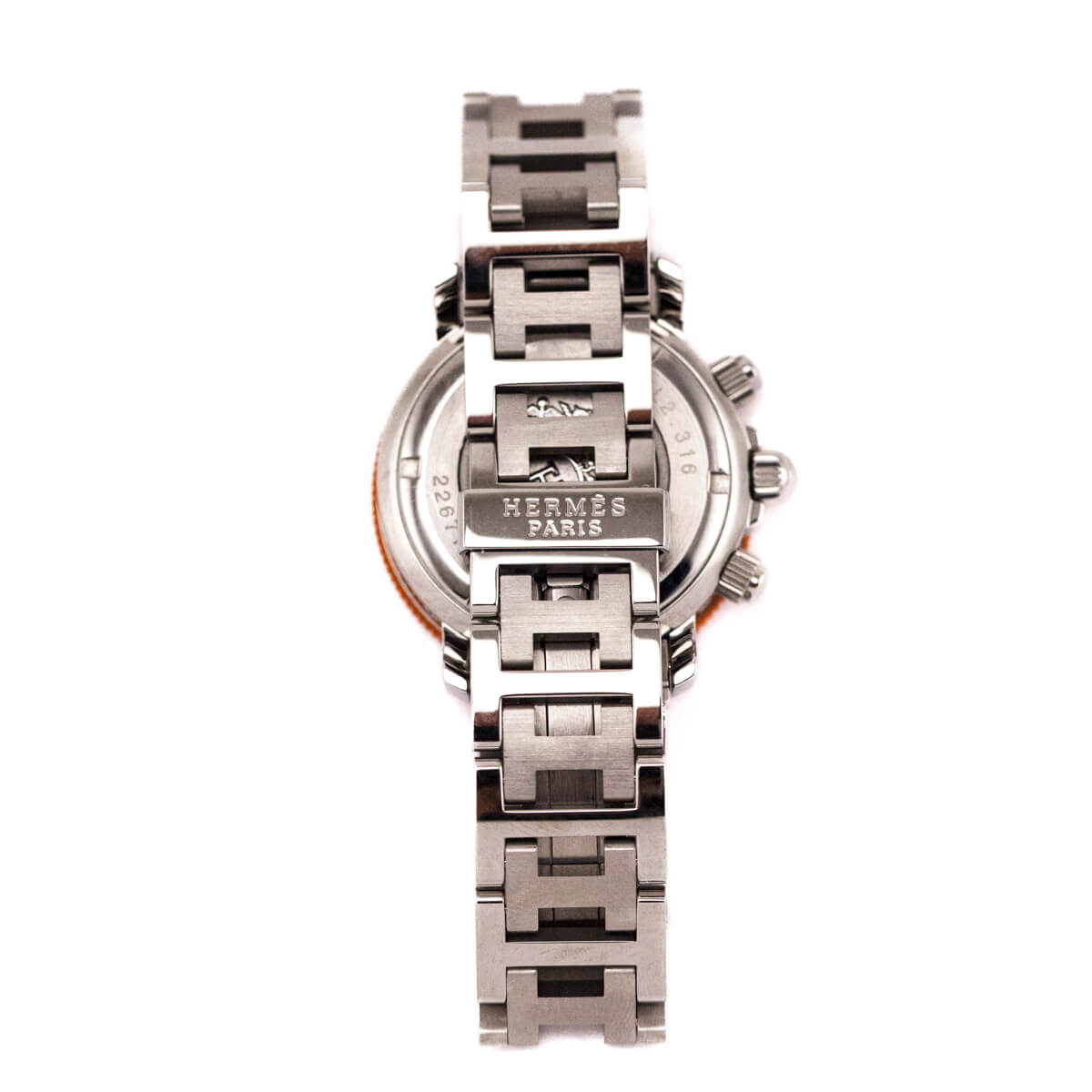 Hermes Orange Stainless Steel 33mm Clipper Chronograph CL2.316 Quartz Watch - Love that Bag etc - Preowned Authentic Designer Handbags Preloved Fashions