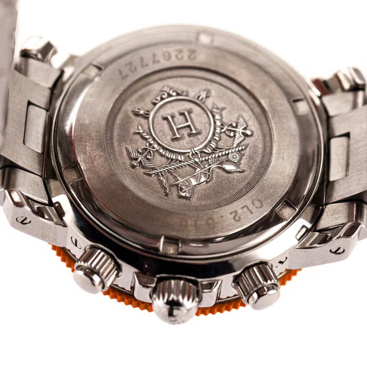 Hermes Orange Stainless Steel 33mm Clipper Chronograph CL2.316 Quartz Watch - Love that Bag etc - Preowned Authentic Designer Handbags Preloved Fashions