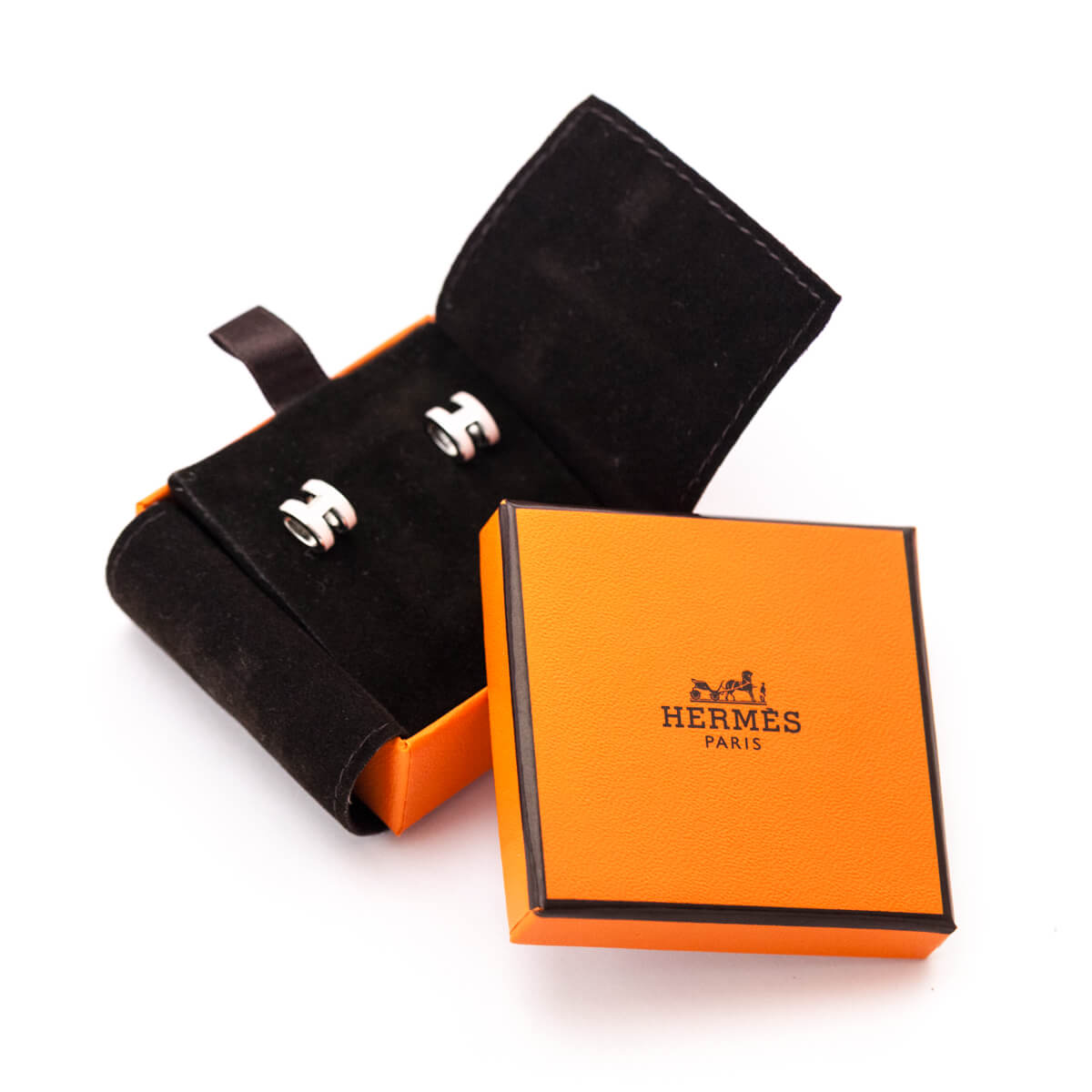Hermes Palladium Rose Lacquered Mini Pop H Earrings - Love that Bag etc - Preowned Authentic Designer Handbags Preloved Fashions