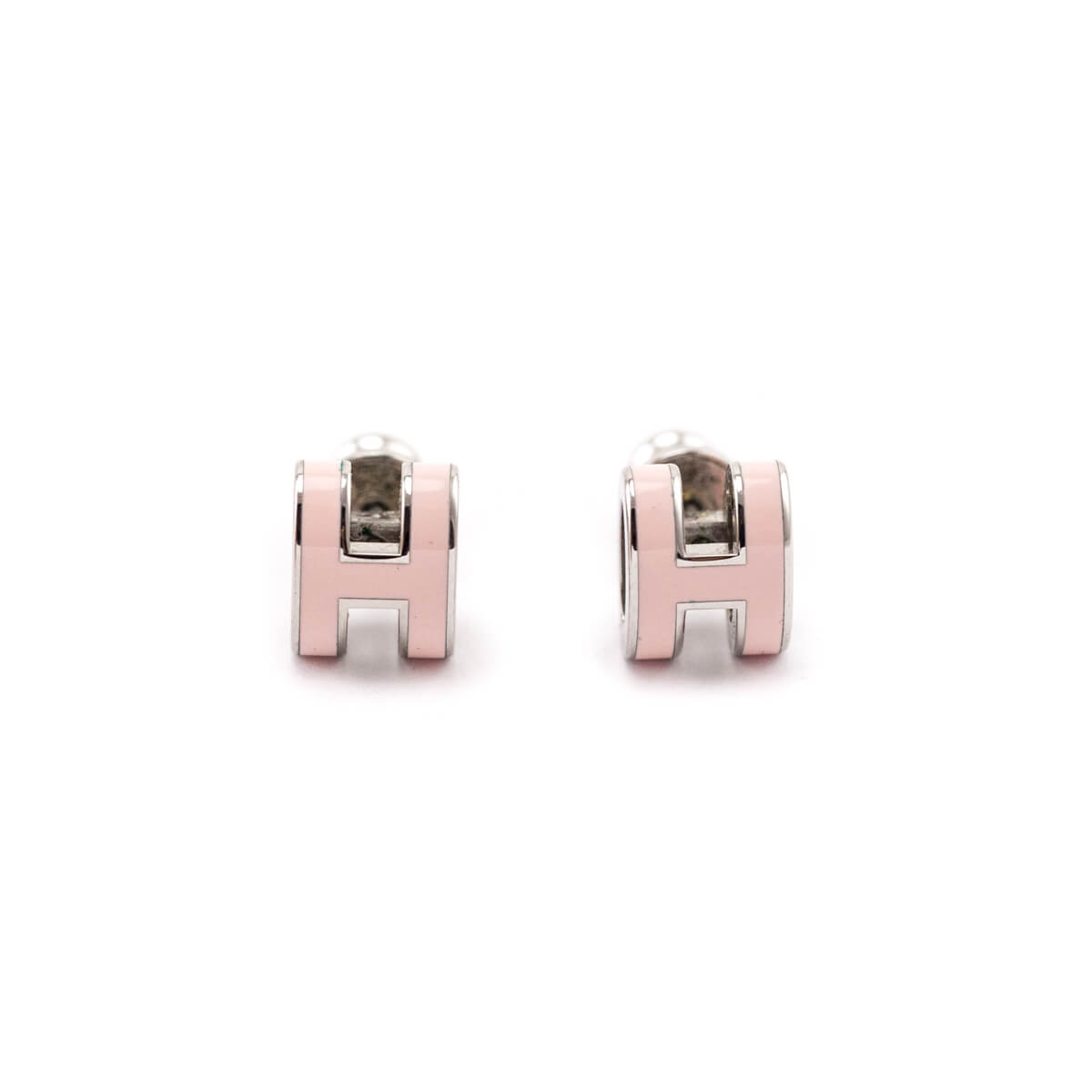 Hermes Palladium Rose Lacquered Mini Pop H Earrings - Love that Bag etc - Preowned Authentic Designer Handbags Preloved Fashions