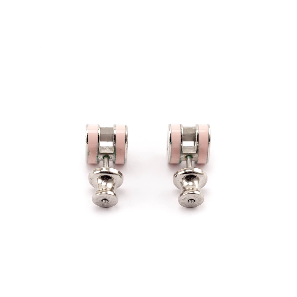 Hermes Palladium Rose Lacquered Mini Pop H Earrings - Love that Bag etc - Preowned Authentic Designer Handbags Preloved Fashions