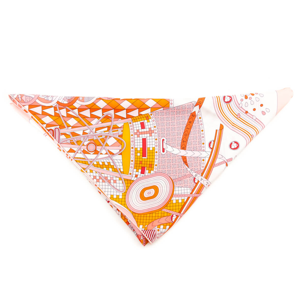 Hermes Pink Orange Laboratoire Du Temps Silk Giant Triangle Scarf - Love that Bag etc - Preowned Authentic Designer Handbags Preloved Fashions
