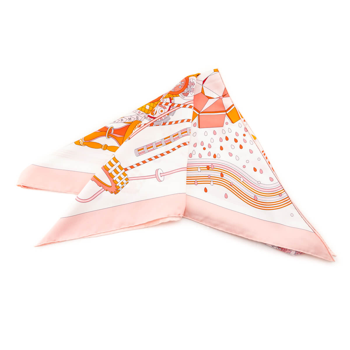 Hermes Pink Orange Laboratoire Du Temps Silk Giant Triangle Scarf - Love that Bag etc - Preowned Authentic Designer Handbags Preloved Fashions