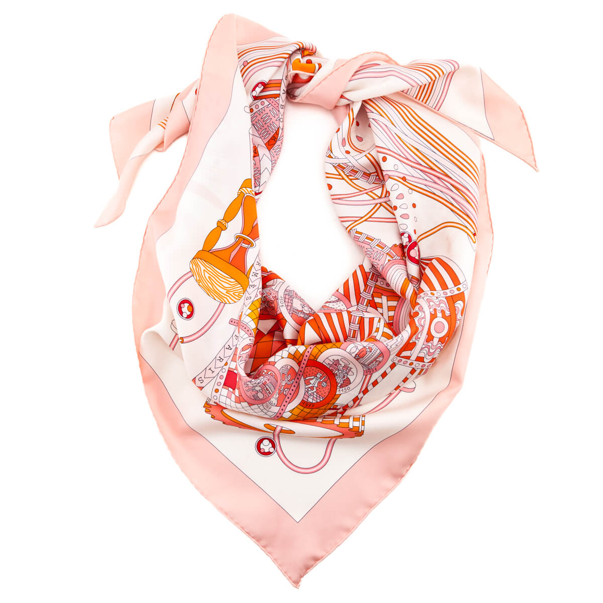 Hermes Pink Orange Laboratoire Du Temps Silk Giant Triangle Scarf - Love that Bag etc - Preowned Authentic Designer Handbags Preloved Fashions