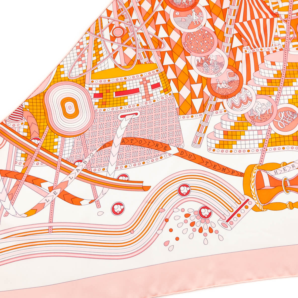 Hermes Pink Orange Laboratoire Du Temps Silk Giant Triangle Scarf - Love that Bag etc - Preowned Authentic Designer Handbags Preloved Fashions