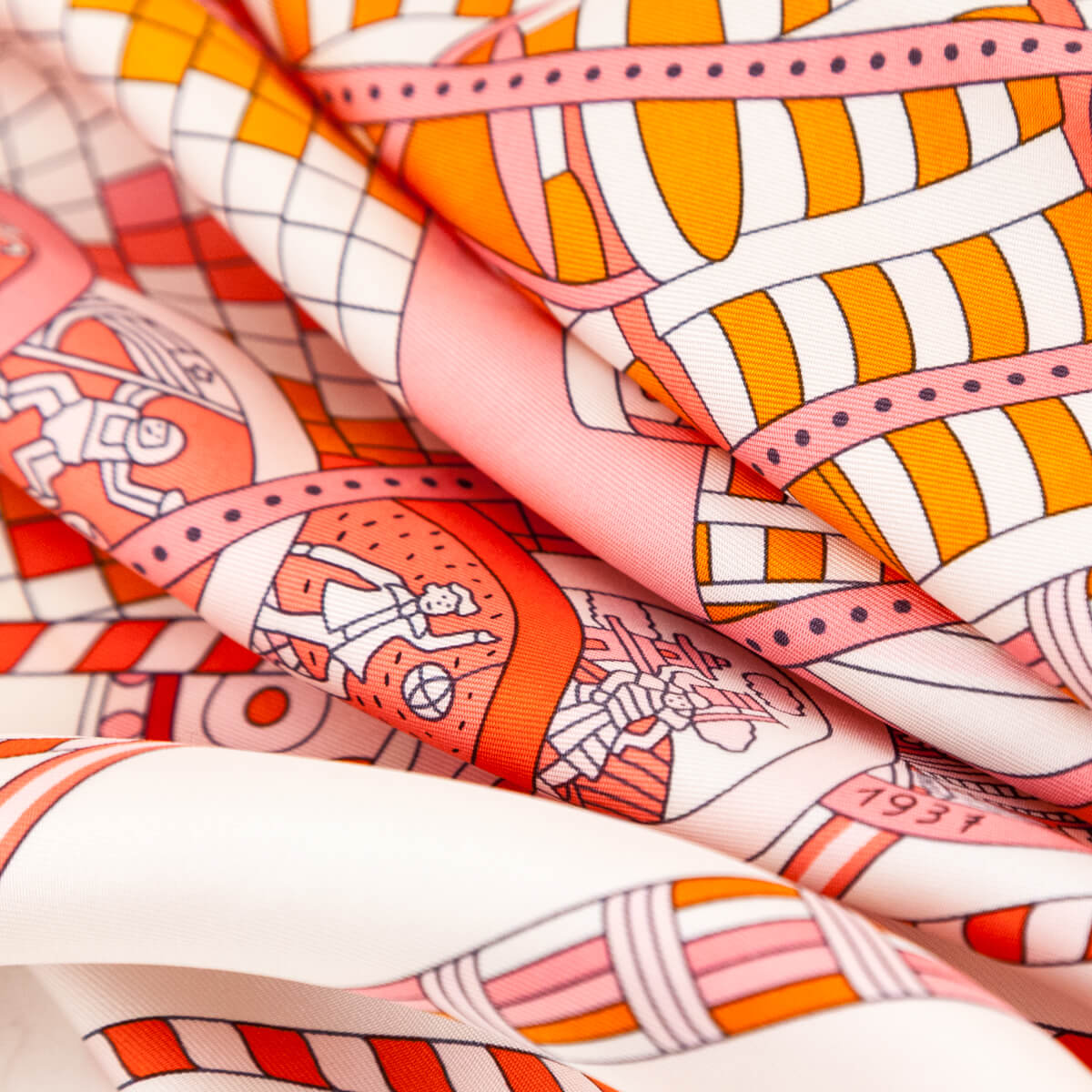 Hermes Pink Orange Laboratoire Du Temps Silk Giant Triangle Scarf - Love that Bag etc - Preowned Authentic Designer Handbags Preloved Fashions