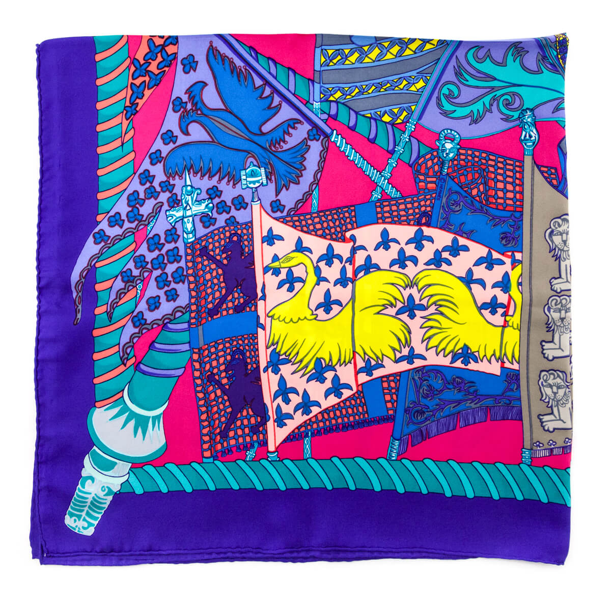 Hermes Purple Etendards et Bannieres Silk Scarf 90 - Love that Bag etc - Preowned Authentic Designer Handbags Preloved Fashions