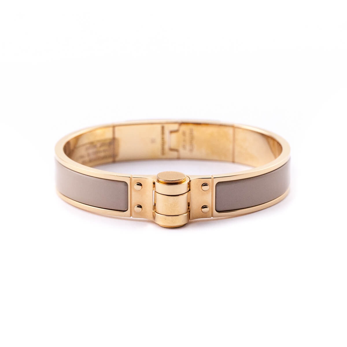 Hermes Rose Gold Taupe Enamel Hinged Bracelet Size M - Love that Bag etc - Preowned Authentic Designer Handbags Preloved Fashions