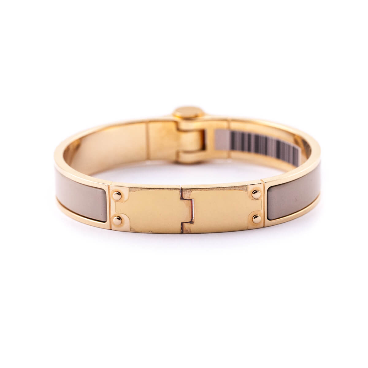 Hermes Rose Gold Taupe Enamel Hinged Bracelet Size M - Love that Bag etc - Preowned Authentic Designer Handbags Preloved Fashions