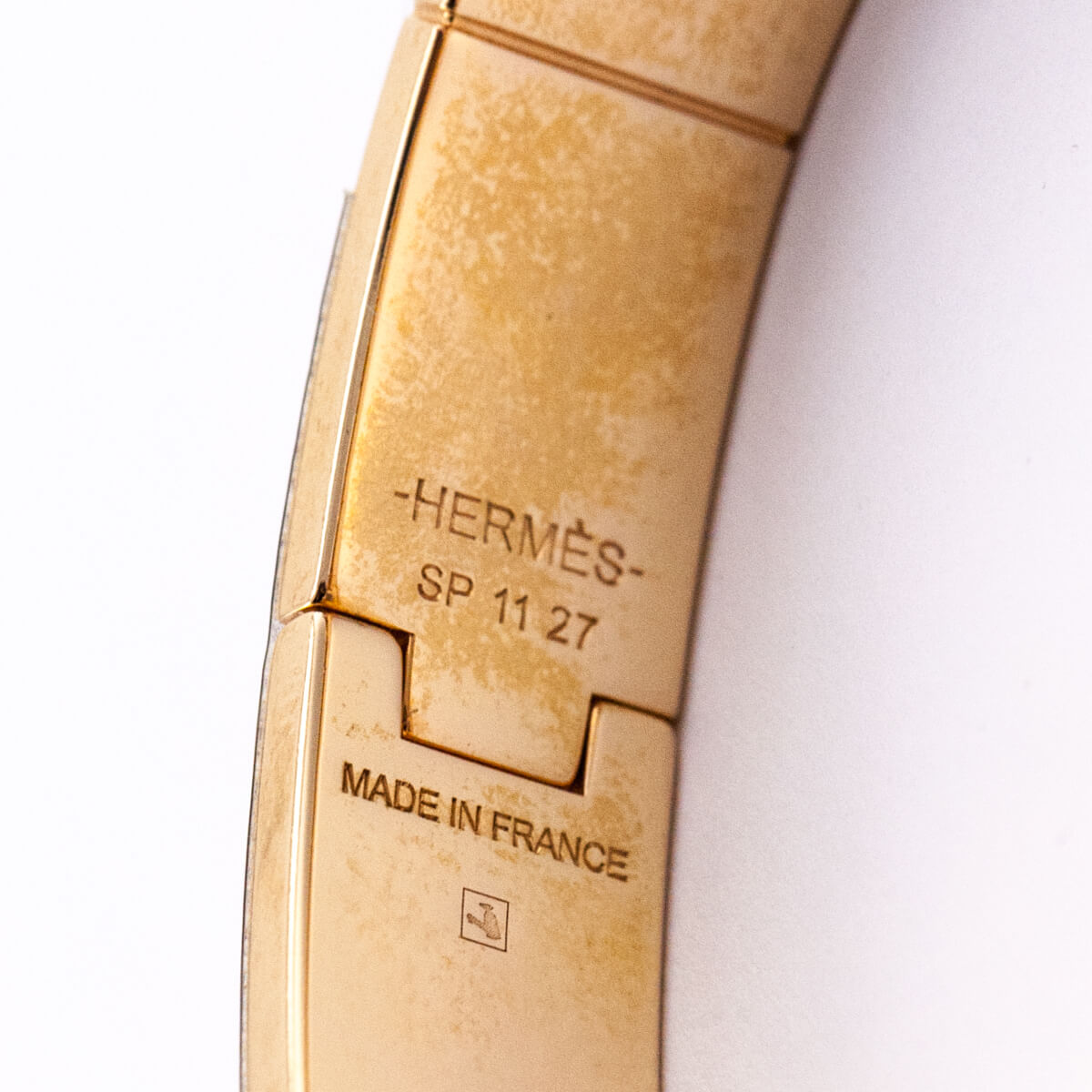 Hermes Rose Gold Taupe Enamel Hinged Bracelet Size M - Love that Bag etc - Preowned Authentic Designer Handbags Preloved Fashions