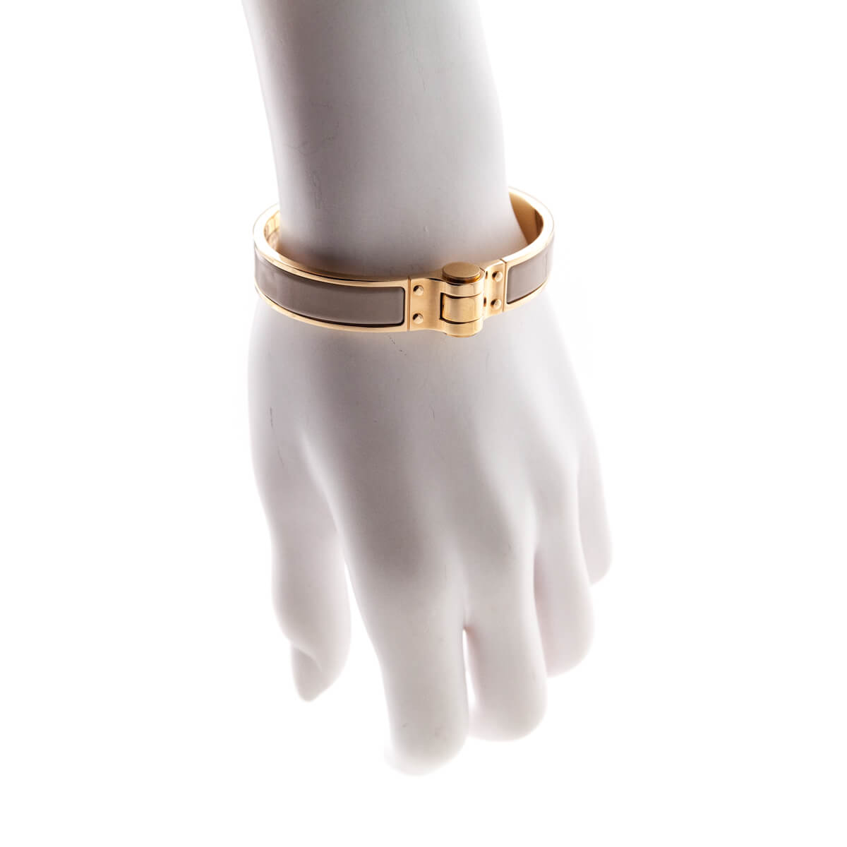 Hermes Rose Gold Taupe Enamel Hinged Bracelet Size M - Love that Bag etc - Preowned Authentic Designer Handbags Preloved Fashions
