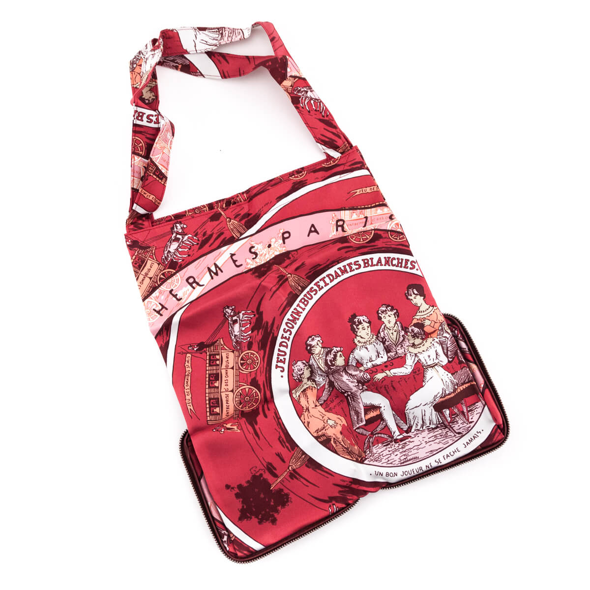 Hermes Rouge Buffle Silky Pop "Jeu Des Omnibus Et Dames Blanches" Shopper Tote - Love that Bag etc - Preowned Authentic Designer Handbags Preloved Fashions
