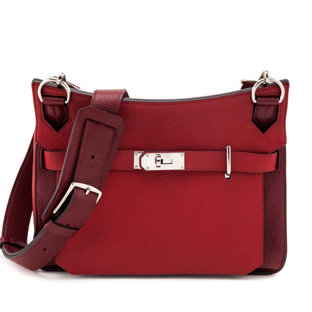 Hermes Rouge H Rouge Casaque Taurillon Clemence Bi-Color Jypsiere 28 - Love that Bag etc - Preowned Authentic Designer Handbags Preloved Fashions