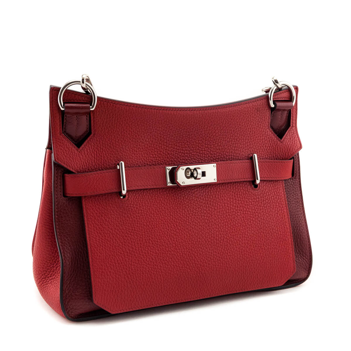 Hermes Rouge H Rouge Casaque Taurillon Clemence Bi-Color Jypsiere 28 - Love that Bag etc - Preowned Authentic Designer Handbags Preloved Fashions