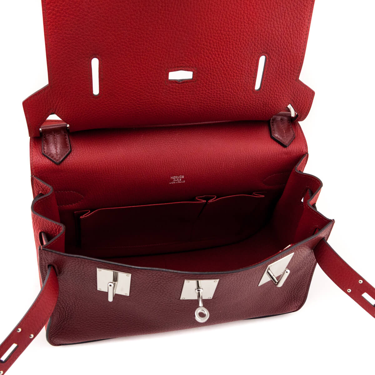 Hermes Rouge H Rouge Casaque Taurillon Clemence Bi-Color Jypsiere 28 - Love that Bag etc - Preowned Authentic Designer Handbags Preloved Fashions