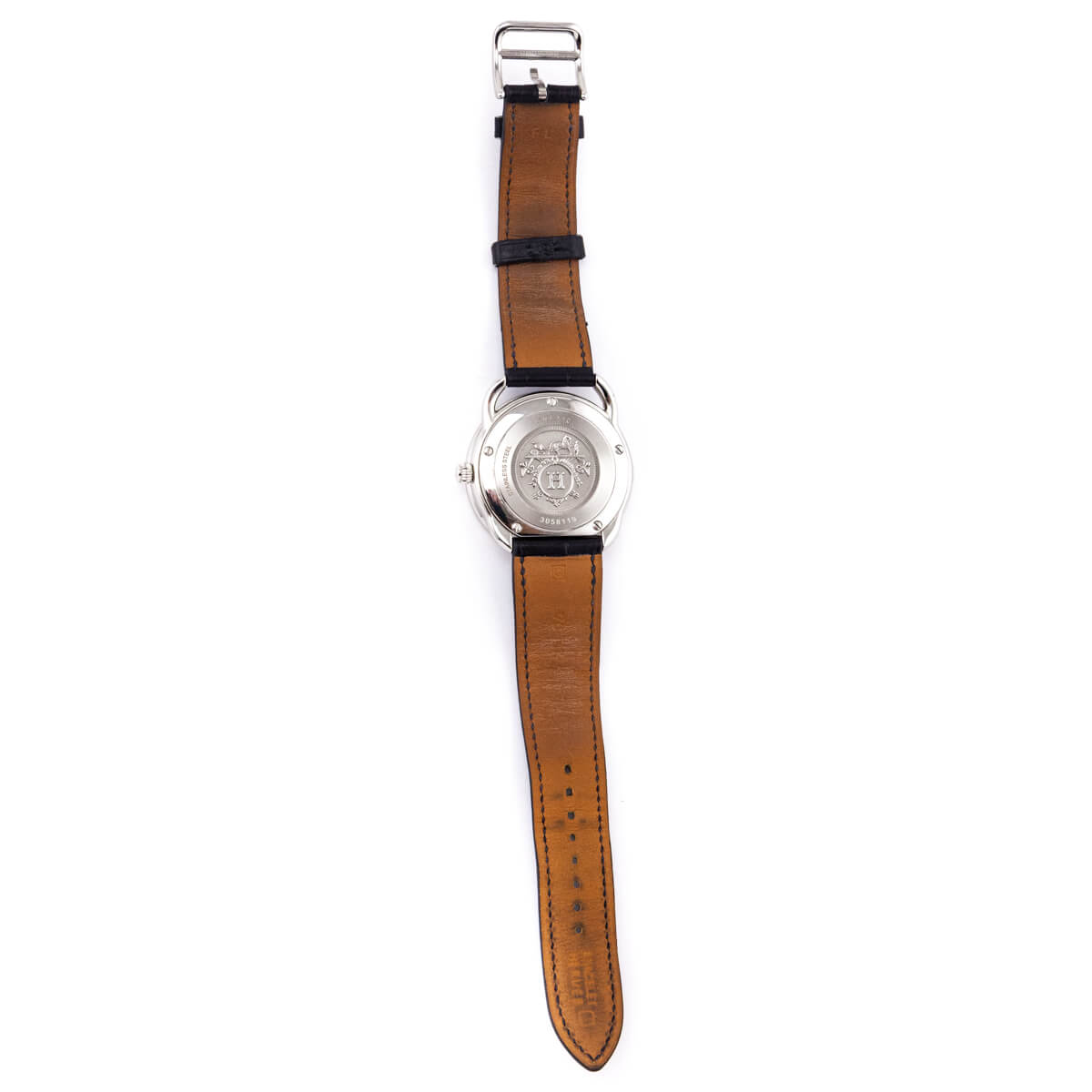 Hermes Stainless Steel Sapphire Alligator Arceau Petite Lune 38 MM Watch - Love that Bag etc - Preowned Authentic Designer Handbags Preloved Fashions