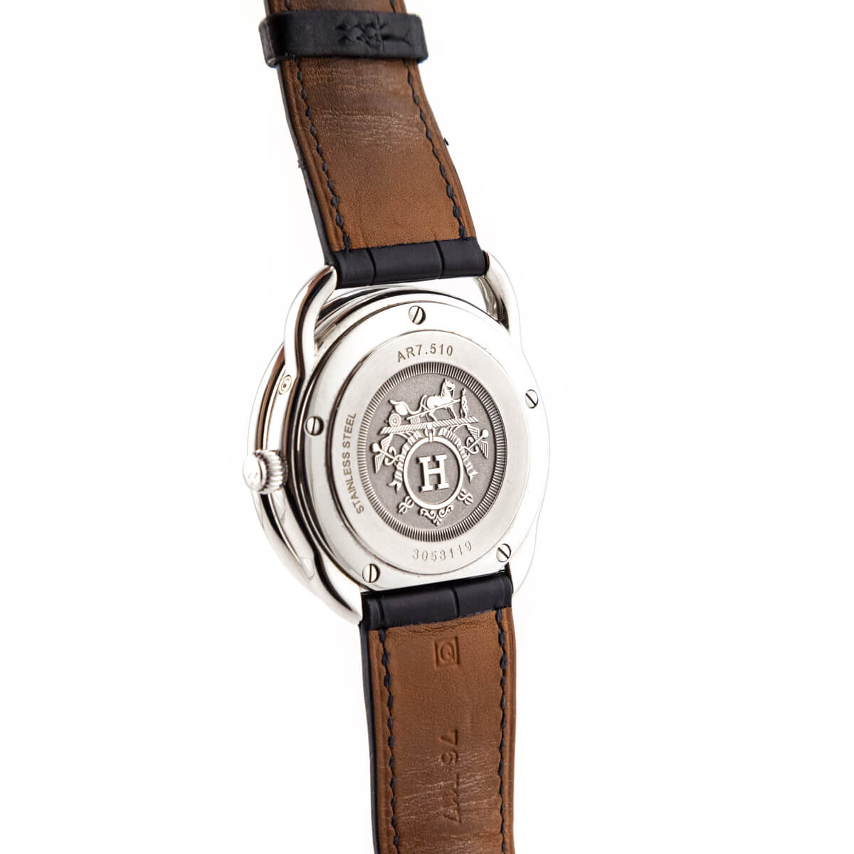 Hermes Stainless Steel Sapphire Alligator Arceau Petite Lune 38 MM Watch - Love that Bag etc - Preowned Authentic Designer Handbags Preloved Fashions