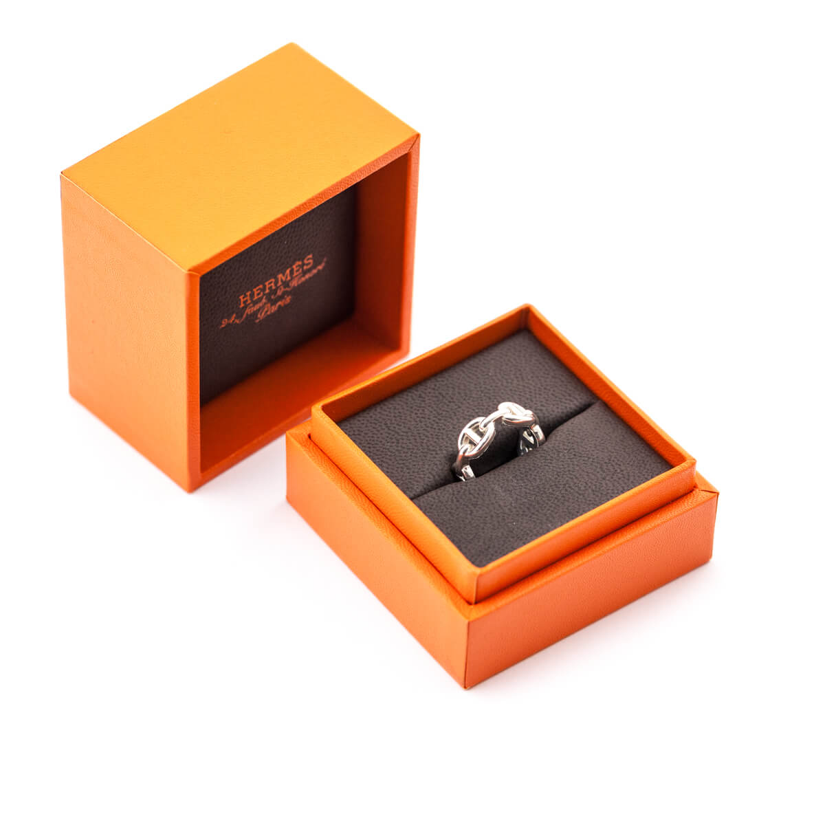 Hermes Sterling Silver Small Chaine d'Ancre Enchainee Ring Size 50 - Love that Bag etc - Preowned Authentic Designer Handbags Preloved Fashions