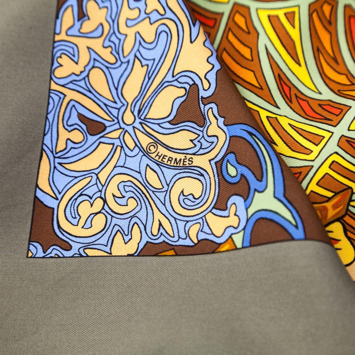 Hermes Taupe Orange Arts des Steppes Silk Scarf 90 - Love that Bag etc - Preowned Authentic Designer Handbags Preloved Fashions