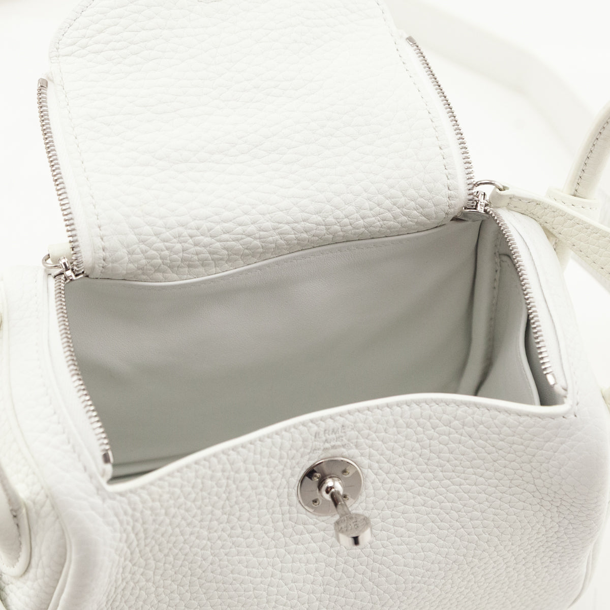Hermes White Taurillon Clemence Mini Lindy 20 - Love that Bag etc - Preowned Authentic Designer Handbags Preloved Fashions