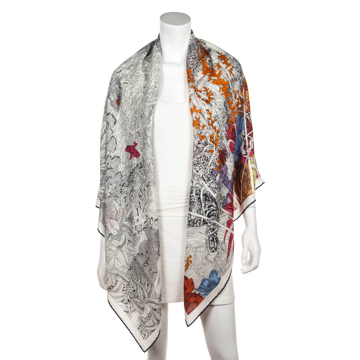 Hermes White Multicolor Retour A La Nature Cashmere Shawl 140 - Love that Bag etc - Preowned Authentic Designer Handbags Preloved Fashions