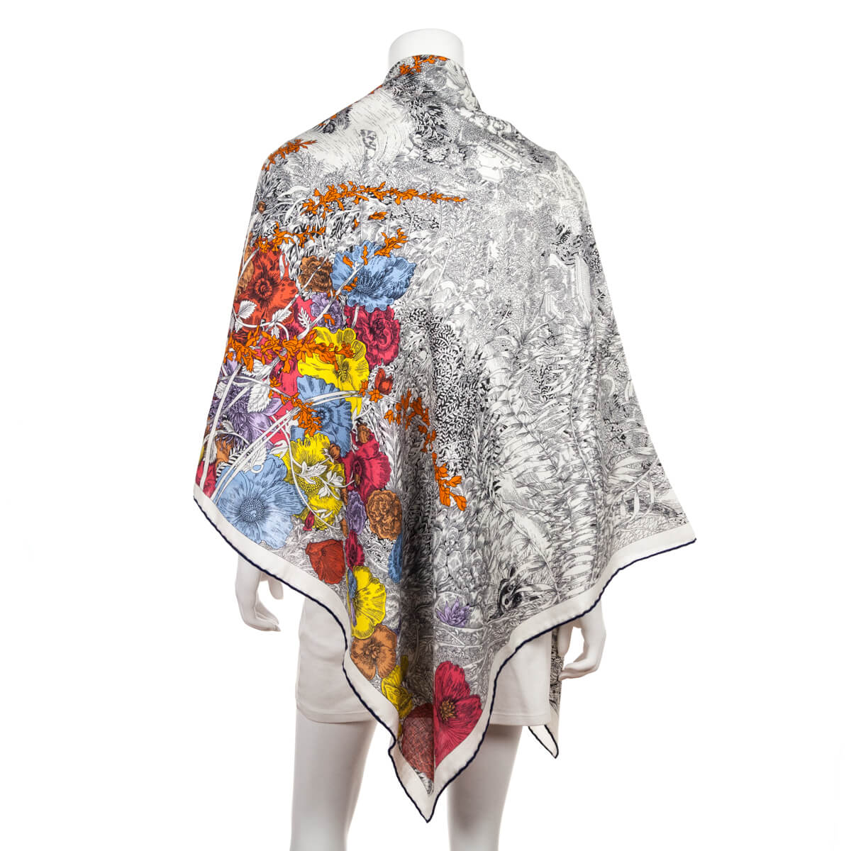 Hermes White Multicolor Retour A La Nature Cashmere Shawl 140 - Love that Bag etc - Preowned Authentic Designer Handbags Preloved Fashions