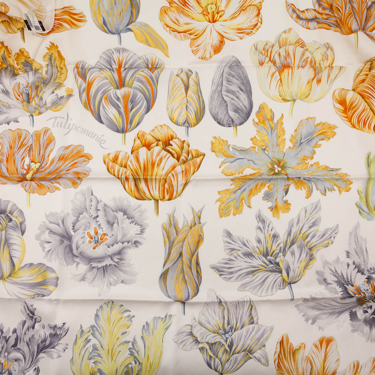 Hermes White Orange Tulipomanie Silk Scarf 90 - Love that Bag etc - Preowned Authentic Designer Handbags Preloved Fashions