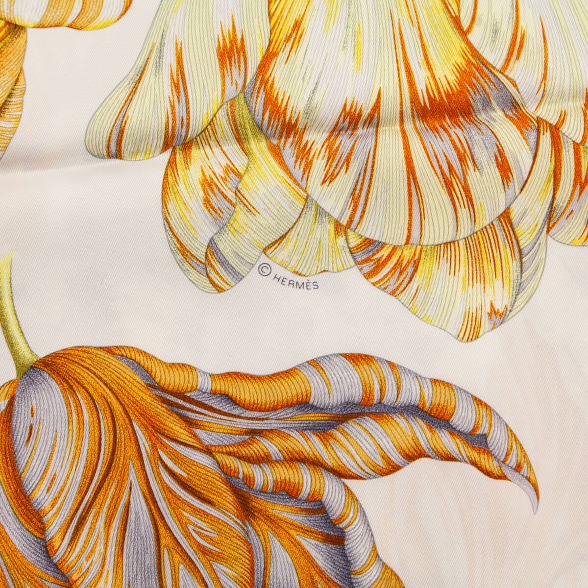 Hermes White Orange Tulipomanie Silk Scarf 90 - Love that Bag etc - Preowned Authentic Designer Handbags Preloved Fashions