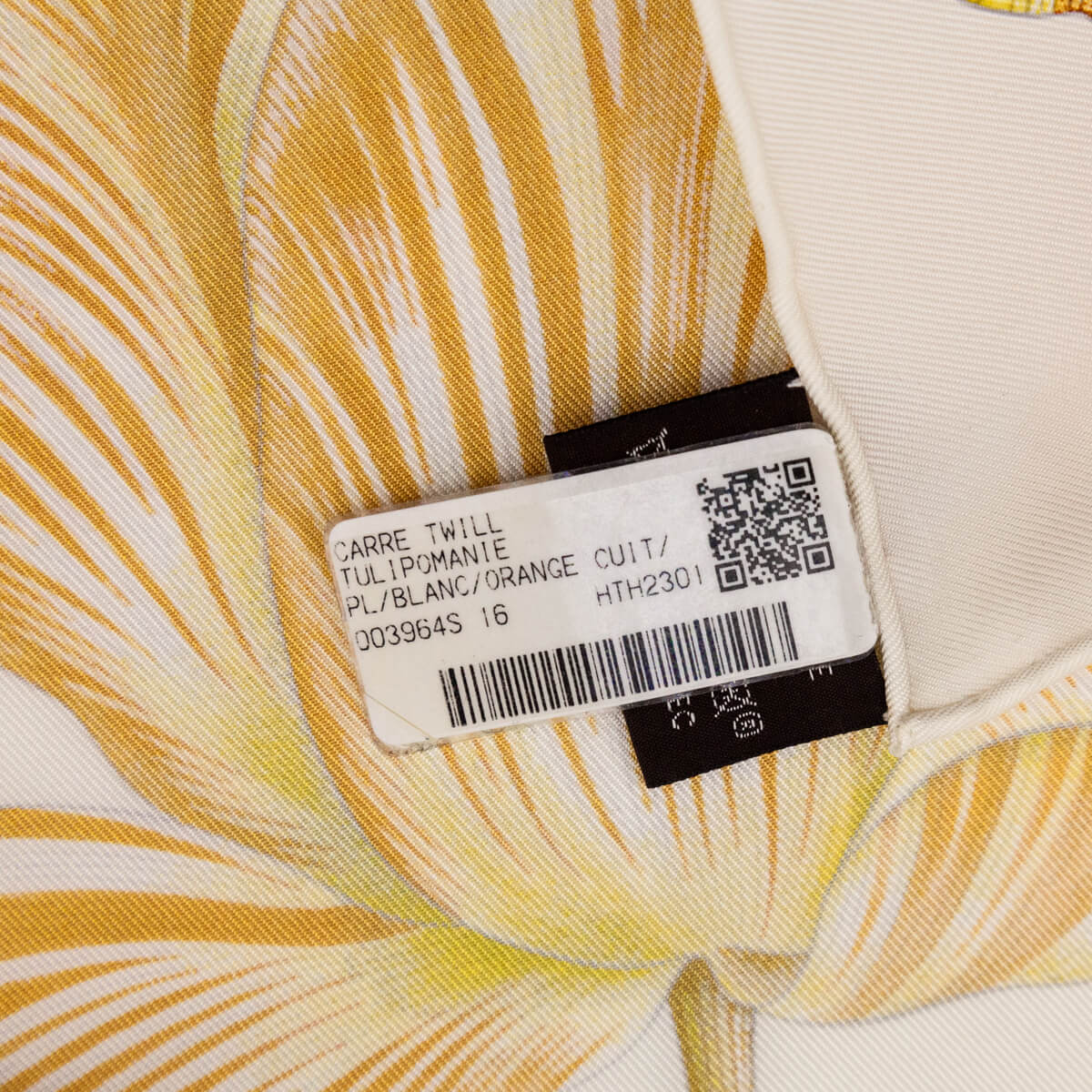 Hermes White Orange Tulipomanie Silk Scarf 90 - Love that Bag etc - Preowned Authentic Designer Handbags Preloved Fashions