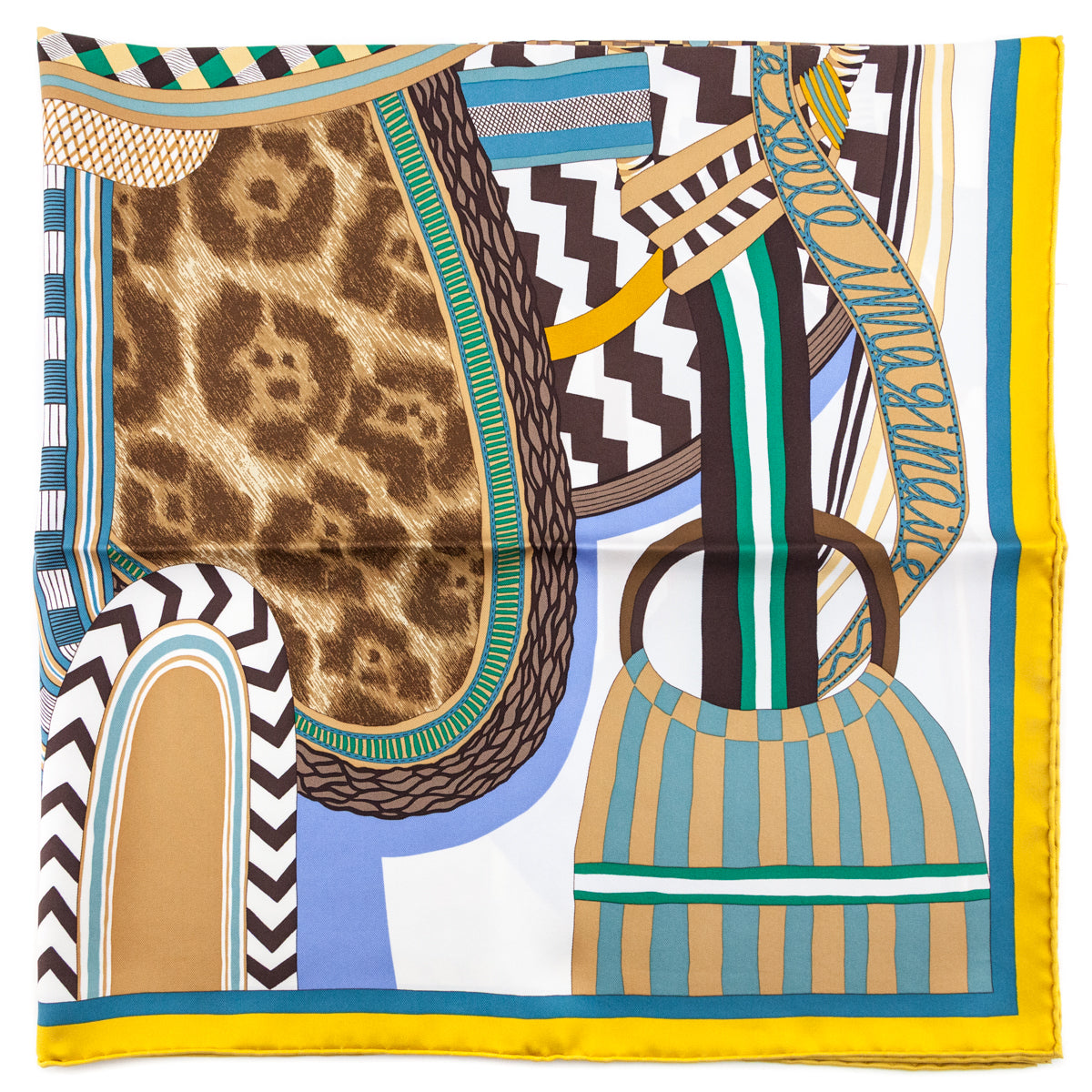 Hermes Yellow Blue La Selle Imaginaire Silk Scarf 90 - Love that Bag etc - Preowned Authentic Designer Handbags Preloved Fashions