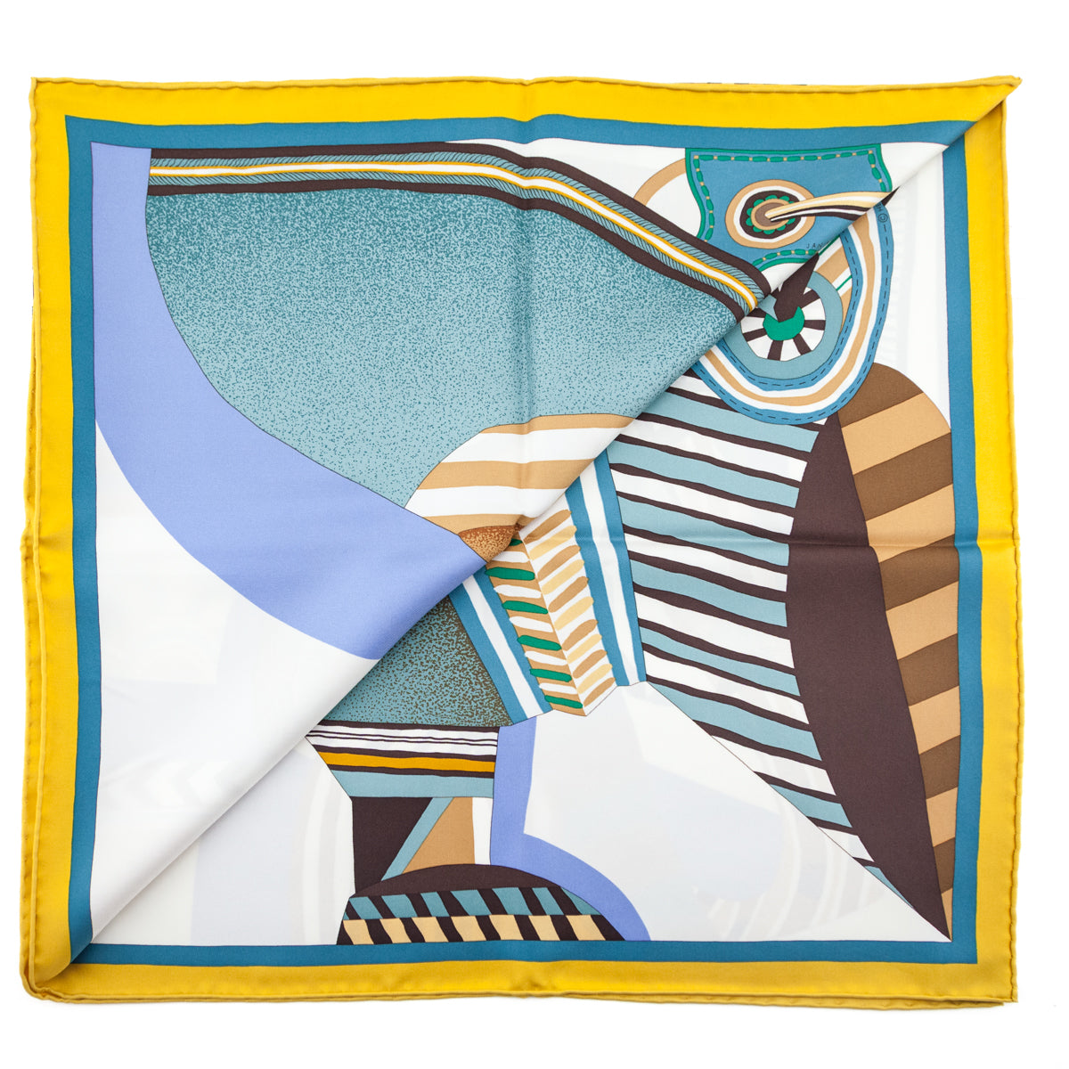 Hermes Yellow Blue La Selle Imaginaire Silk Scarf 90 - Love that Bag etc - Preowned Authentic Designer Handbags Preloved Fashions