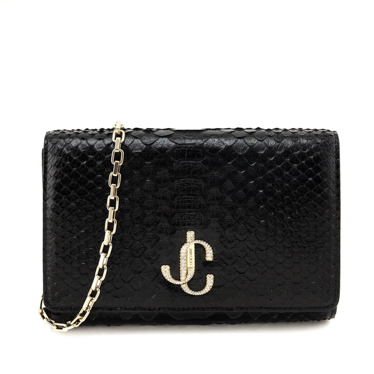 Jimmy Choo Black Python Varenne Chain Clutch - Love that Bag etc - Preowned Authentic Designer Handbags Preloved Fashions