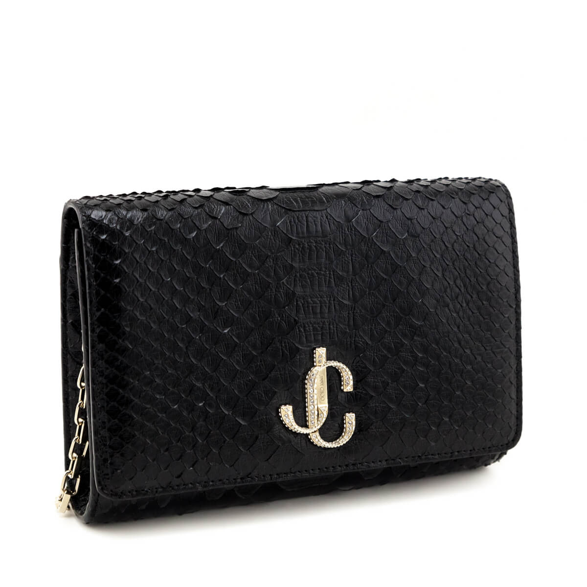 Jimmy Choo Black Python Varenne Chain Clutch - Love that Bag etc - Preowned Authentic Designer Handbags Preloved Fashions