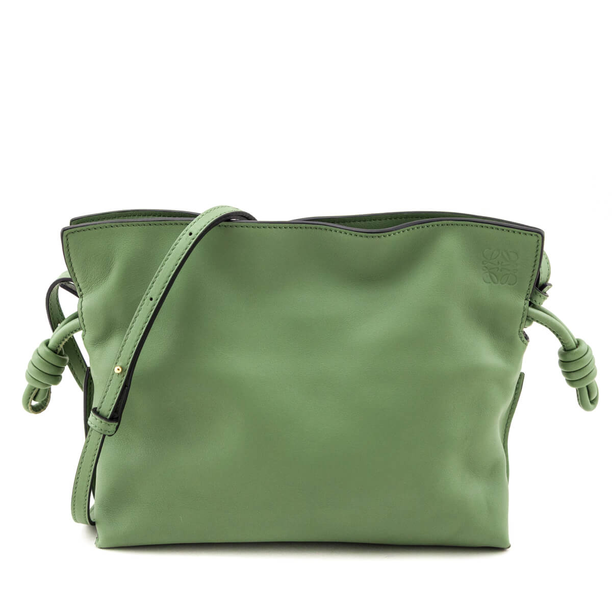 Loewe Green Calfskin Mini Flamenco Knot Clutch - Love that Bag etc - Preowned Authentic Designer Handbags Preloved Fashions