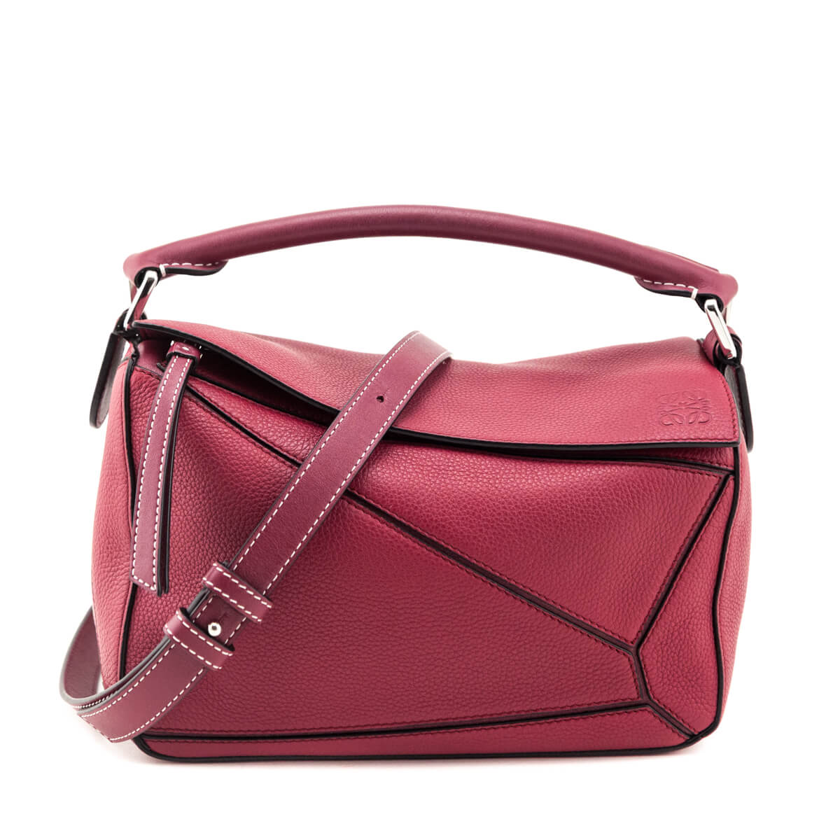 Loewe Raspberry Grained Calfskin Small Puzzle Bag - Love that Bag etc - Preowned Authentic Designer Handbags Preloved Fashions