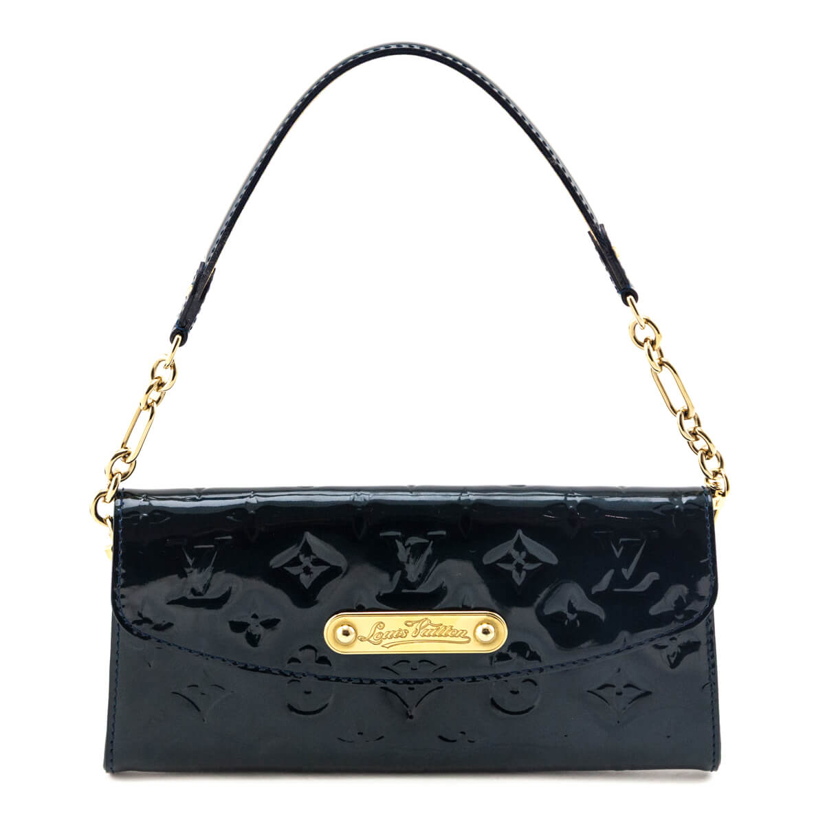 Louis Vuitton Bleu Nuit Monogram Vernis Sunset Boulevard Convertible Clutch - Love that Bag etc - Preowned Authentic Designer Handbags Preloved Fashions