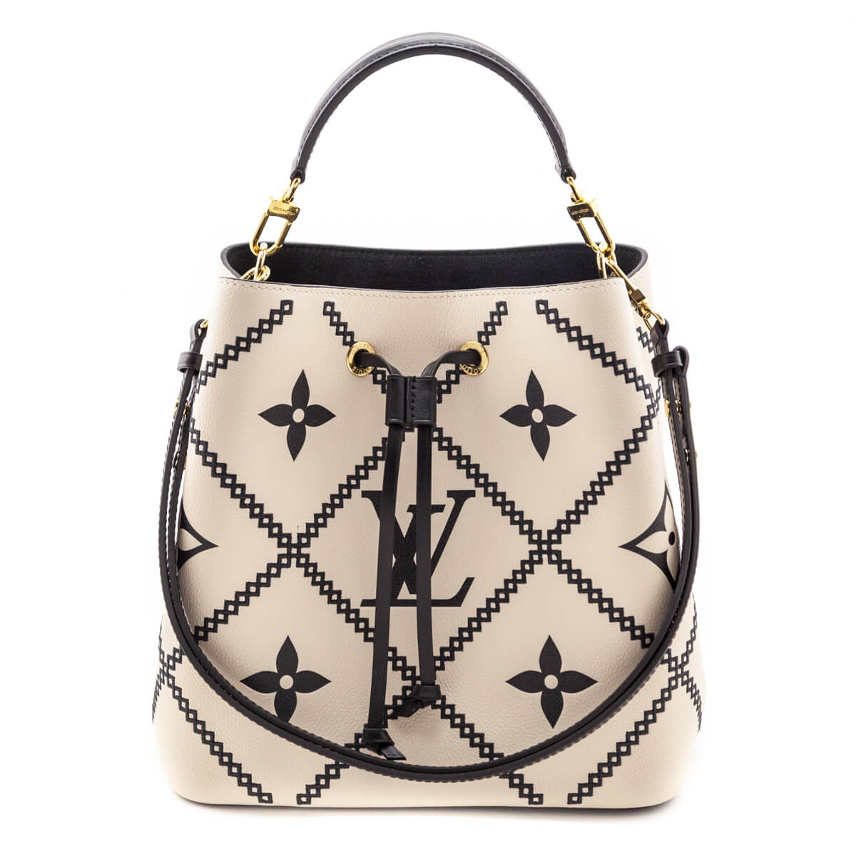 Louis Vuitton Cream Black Empreinte Monogram Giant Broderies NeoNoe MM - Love that Bag etc - Preowned Authentic Designer Handbags Preloved Fashions