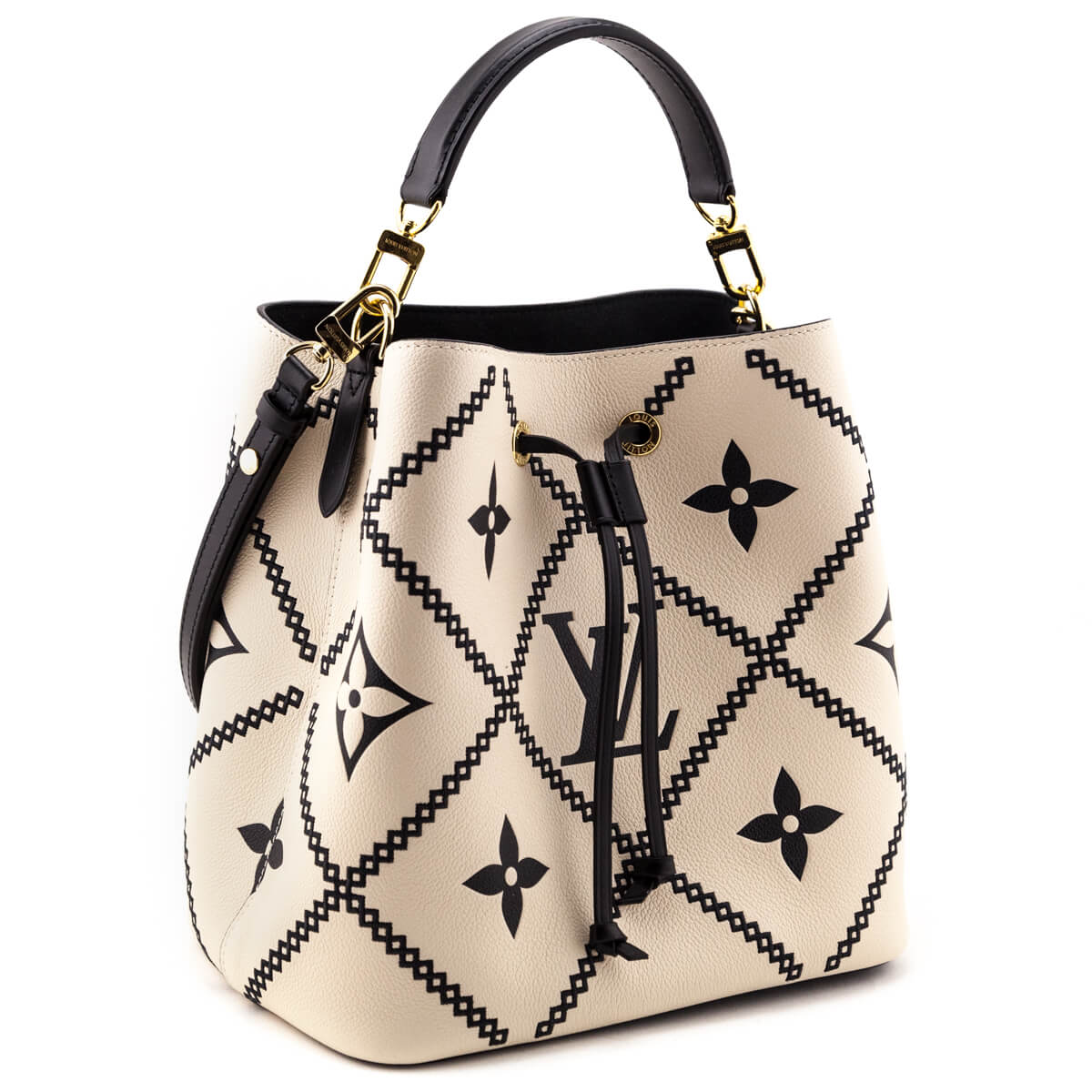 Louis Vuitton Cream Black Empreinte Monogram Giant Broderies NeoNoe MM - Love that Bag etc - Preowned Authentic Designer Handbags Preloved Fashions
